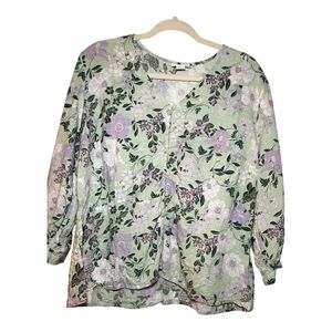 Liz Claiborne Floral Boho Cottagecore 3/4 Sleeve Button Front Blouse Women's XL